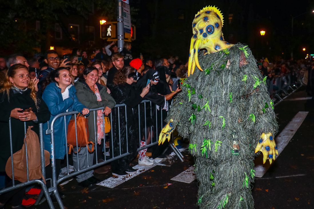 costumed attendee at the halloween parade